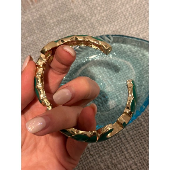 Green enamel bracelet in green and gold with 2 anchors - Picture 4 of 5